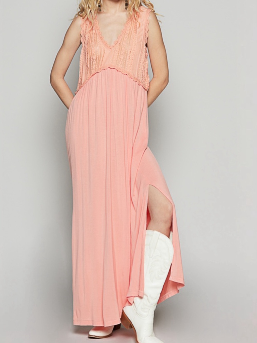 NWT POL Bohemian Coral Lace Maxi Dress S M L